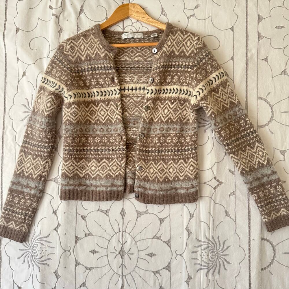 🤎 Valerie Stevens Furblend Angora Fair Isle Cardigan Sweater M